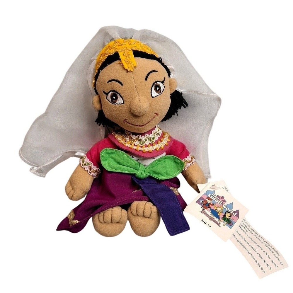 Vintage Disney "It's a Small world" bean bag plush India Girl small hole in veil